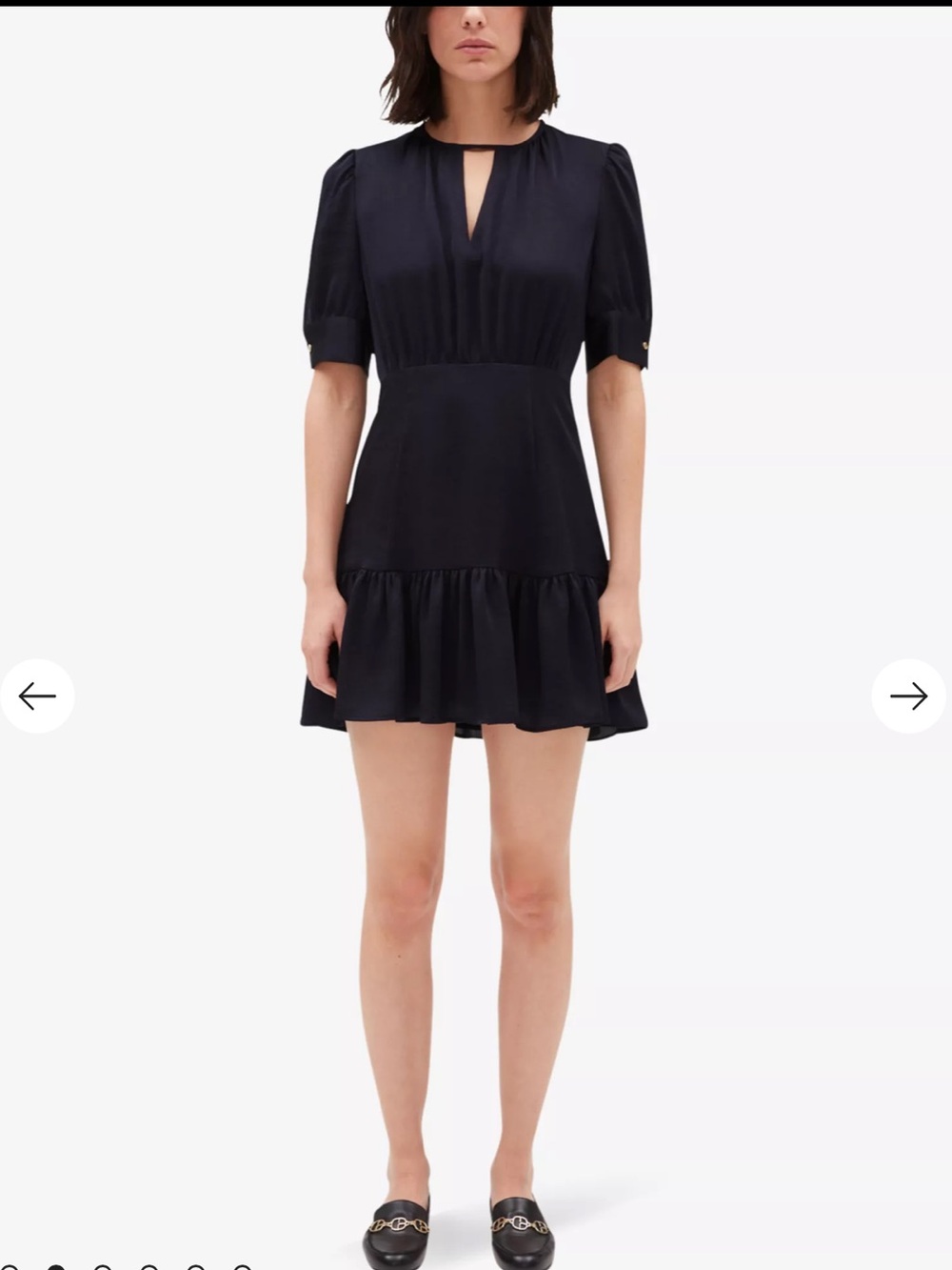 Claudine Pierlot Romana Puff Sleeve Ruffle Hem Navy Quiet Luxury Dress, 40